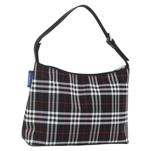 Authentic BURBERRY Nova Check Blue Label Shoulder Bag Nylon Black Silver